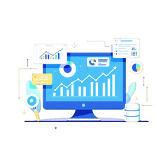 Fototapeta premium Computer screen displaying financial data charts and graphs with database and other information windows