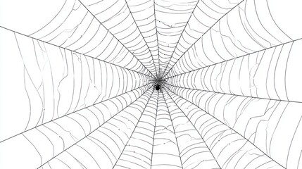 Obraz premium An intricate spiderweb centered, receding into a central focal point with gray threads