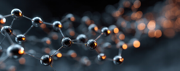 Molecular structure with glowing spheres and connections highlighting scientific exploration and discovery in a laboratory setting