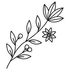 Obraz premium Elegant floral branch with leaves and flower in minimalist line art
