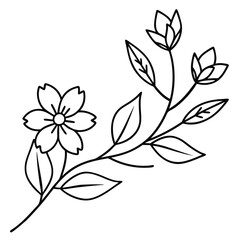 Obraz premium Simple black line drawing of blooming flower branch