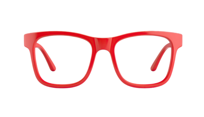 Trendy red square sunglasses with stylish tinted lenses isolated on white background