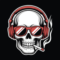 Skull Wearing Headphone
