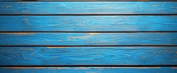 Obraz premium Close-up of blue painted wooden planks with visible grain and weathered texture showing slight wear and natural wood tones