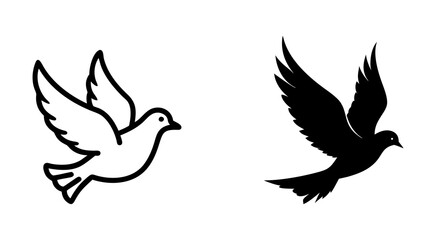 Set of flying dove outline silhouette vector illustration design