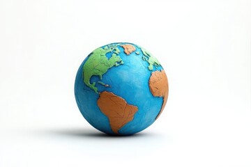Fototapeta premium Textured blue globe showing continents on white background symbolizing Earth and global unity