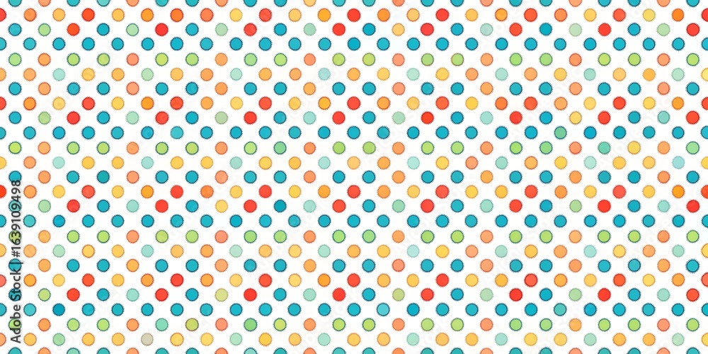 Poster photo of seamless pattern with colorful polka dots on white background, creating a fun and playful t