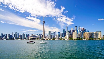 Naklejka premium Panoramic cityscape view of Toronto skyline on a sunny day.