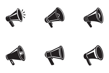 Megaphone Vector Icons Set for Communication and Alert Concepts on White Background Emphasizing Voice and Announcement Design Elements