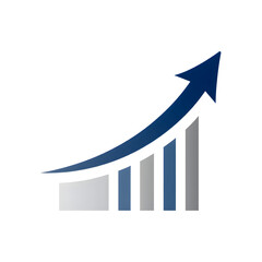 Blue and Gray Upward Trending Bar Graph with Arrow Icon Isolated on a transparent background chart