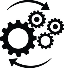Process workflow icon with rotating gears and arrows, symbolizing teamwork, progress, and continuous improvement in business vector, SEO optimized.