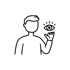 Person with eye in hand symbolizing insight, awareness, and perception