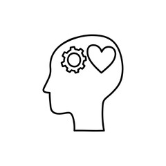 Head with Cogwheel and Heart Representing Empathy and Emotional Mind