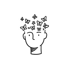 Head with Butterflies Representing Freedom of Thought and Creativity