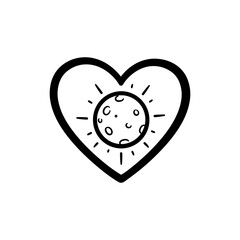 Glowing moon in heart representing serenity and calm emotions