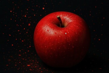 An apple of temptation stands out in the darkness, its vibrant red skin a stark contrast against the black backdrop