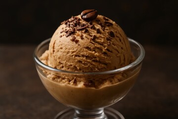 Indulge in the richness of chocolate ice cream, adorned with a sprinkle of cocoa nibs, promising a delightful treat