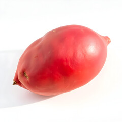 A vibrant red sweet potato with a smooth, slightly glossy skin, placed centrally on a clean, pristine white background