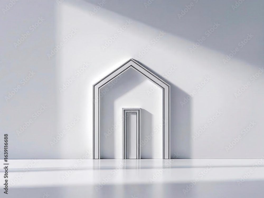 Aufkleber Modern architectural concept of a minimalist house with clean lines and soft light creating a serene atmosphere.