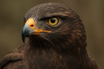 Obraz premium A close-up portrait of a majestic hawk, its keen yellow eyes gazing intently into the distance
