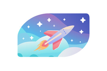 Rocket flying through starry night sky