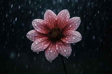 A Lone Pink Daisy in a Rain-Kissed Night