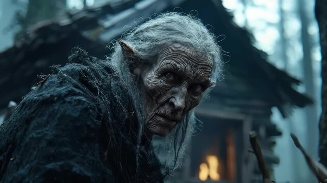 Hut on chicken legs: magical dwelling, Baba Yaga home, enchanted place, forest secrets, ancient myth, folklore heritage, powerful magic, dark enchantress, Slavic tales, mythical creature