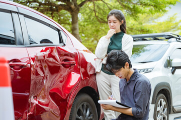 Car accident crash, Car accident protection, Claim collision, Auto emergency. Crashed car claim...
