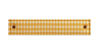 Retro inspired gingham fabric banner strip adorned with simple buttons on a transparent setting