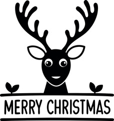 Merry Christmas Reindeer Silhouette with Border
