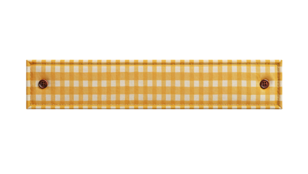 Retro inspired gingham fabric banner strip adorned with simple buttons on a transparent setting