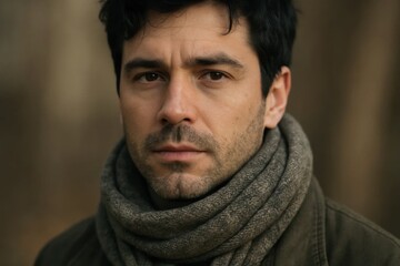 A moment of contemplation captured in the eyes of a man against a muted backdrop