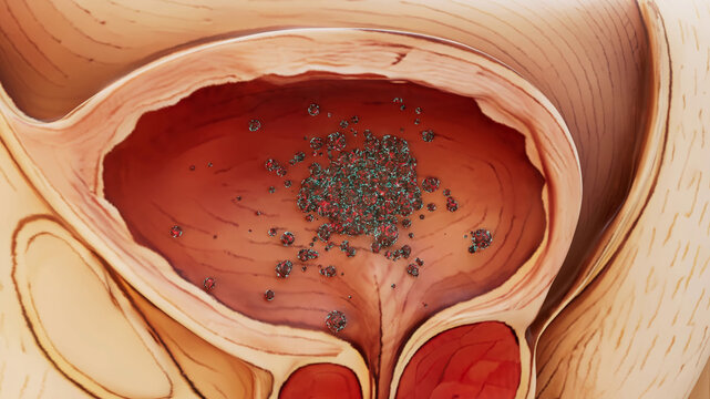 Conceptual 3D illustration of a bladder cancer