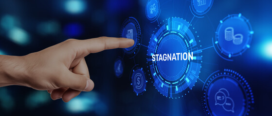 Economic stagnation with halted growth, low productivity, and prolonged recessions