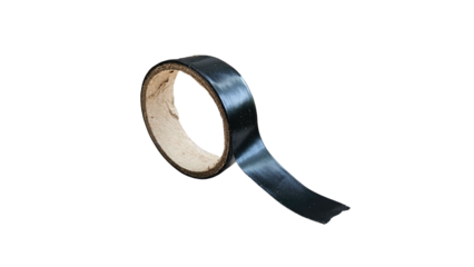 Black electrical tape roll isolated on a transparent background. High-resolution product image, perfect for catalogs, e-commerce listings, DIY content, or graphic design use.