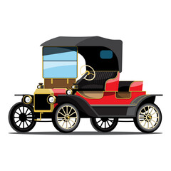 Vintage red horseless carriage, classic automobile illustration