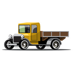 Classic Old-Fashioned Yellow Pickup Truck Vector Art Isolated