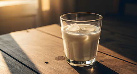 refreshing cold milk on wooden table