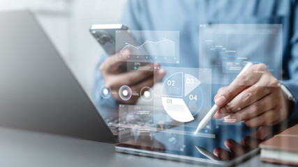 KPI data analytics concept, Key performance indicator analysis system. Information technology...
