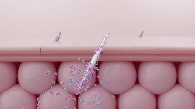 Microneedle delivering PDRN and collagen serum into skin layer 3D