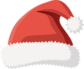 A red Santa Claus hat with a white fluffy brim and pompom.
