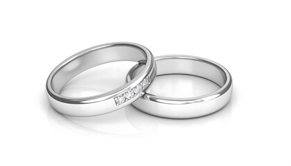 Two elegant, matching wedding rings with small diamonds.