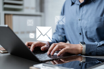 Email marketing concept. Mail newsletter send. Receive envelope email. Message contact reminder....