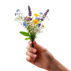 Holding a bright bouquet of wildflowers in spring