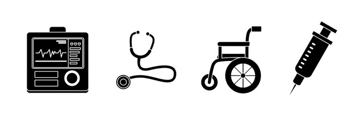 Collection of Medical Equipment Line Icons, Flat Design Illustration Isolated on White Background. perfect for hospital, clinic, pharmacy, and healthcare design projects.