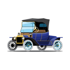 Vintage blue antique car vector illustration isolated on white