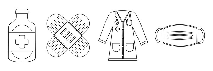 Collection of Medical Equipment Line Icons, Flat Design Illustration Isolated on White Background. perfect for hospital, clinic, pharmacy, and healthcare design projects.