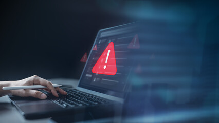 Warning cybersecurity crime sign. Cyber security system firewall. Data protection warning sign....