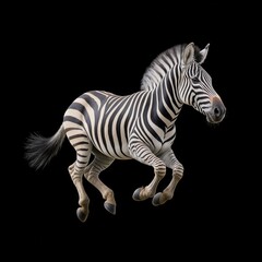 Fototapeta premium Striking zebra leaps against dark background