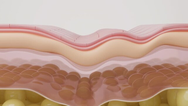 Skin aging process showing volume loss and wrinkle formation 3D